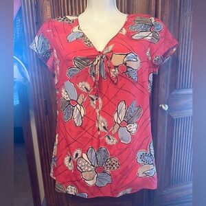 Red Silk Shirt with Graphic Print, size medium